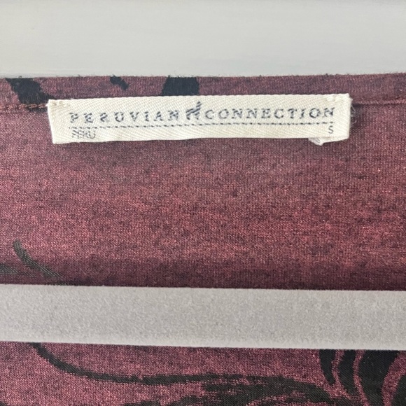 Peruvian Connection Tunic Top 3/4 Sleeves Small Semi Sheer Dark Floral Romantic - Picture 3 of 4